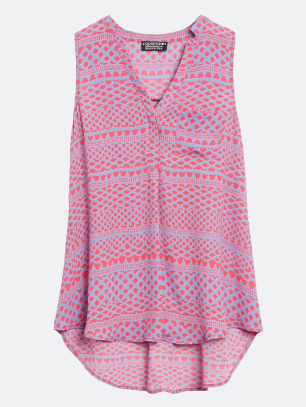 Papermoon Pink & Coral Patterned Split-Neck Sleeveless Blouse